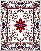 Classic Red Blue Floral Pattern Rug