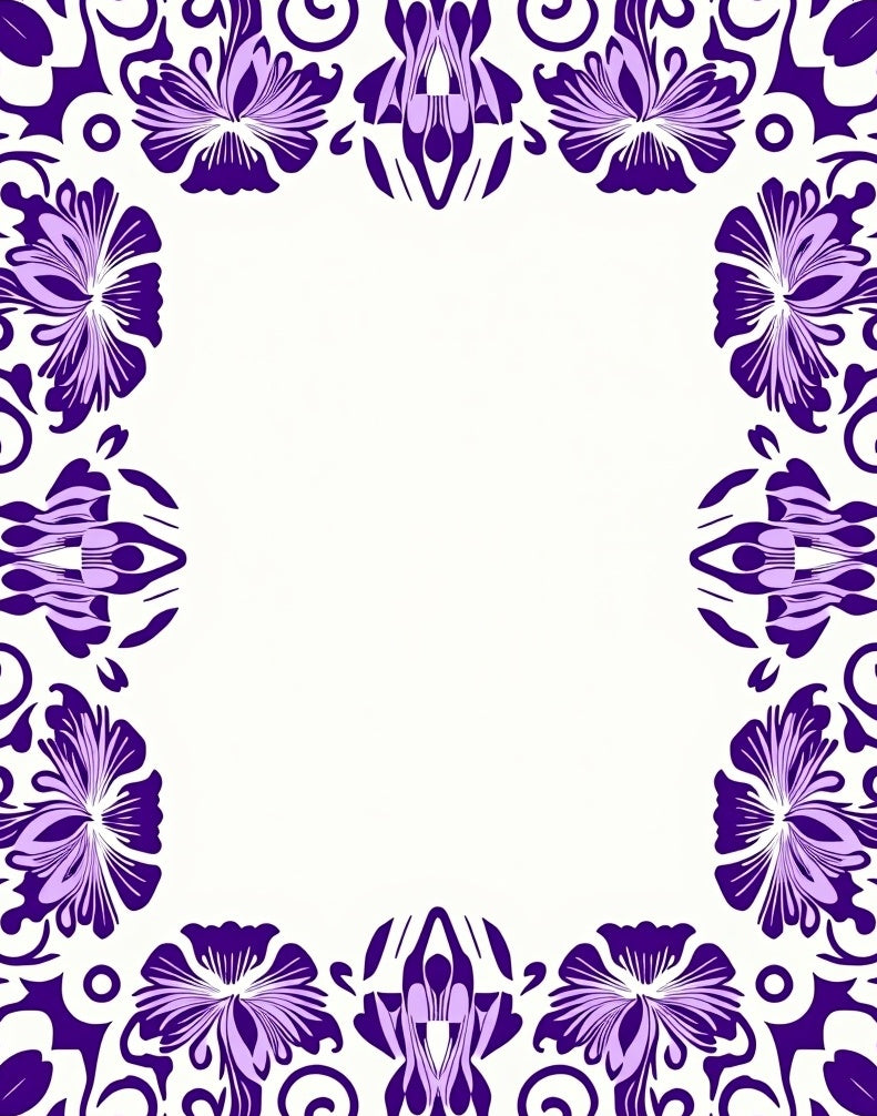 Purple Floral Abstract Border Pattern Rug