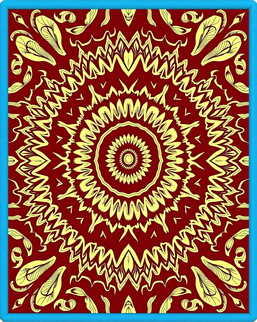 Crimson Yellow Sunburst Mandala Pattern Rug