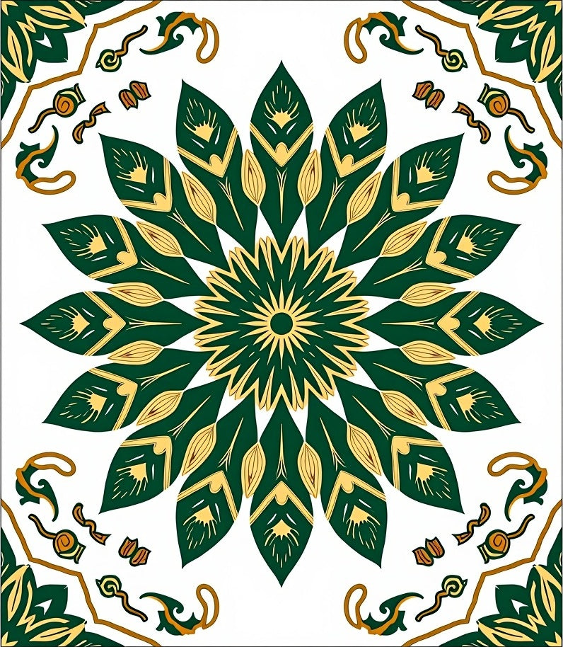 Emerald Floral Intricate Medallion Design Rug