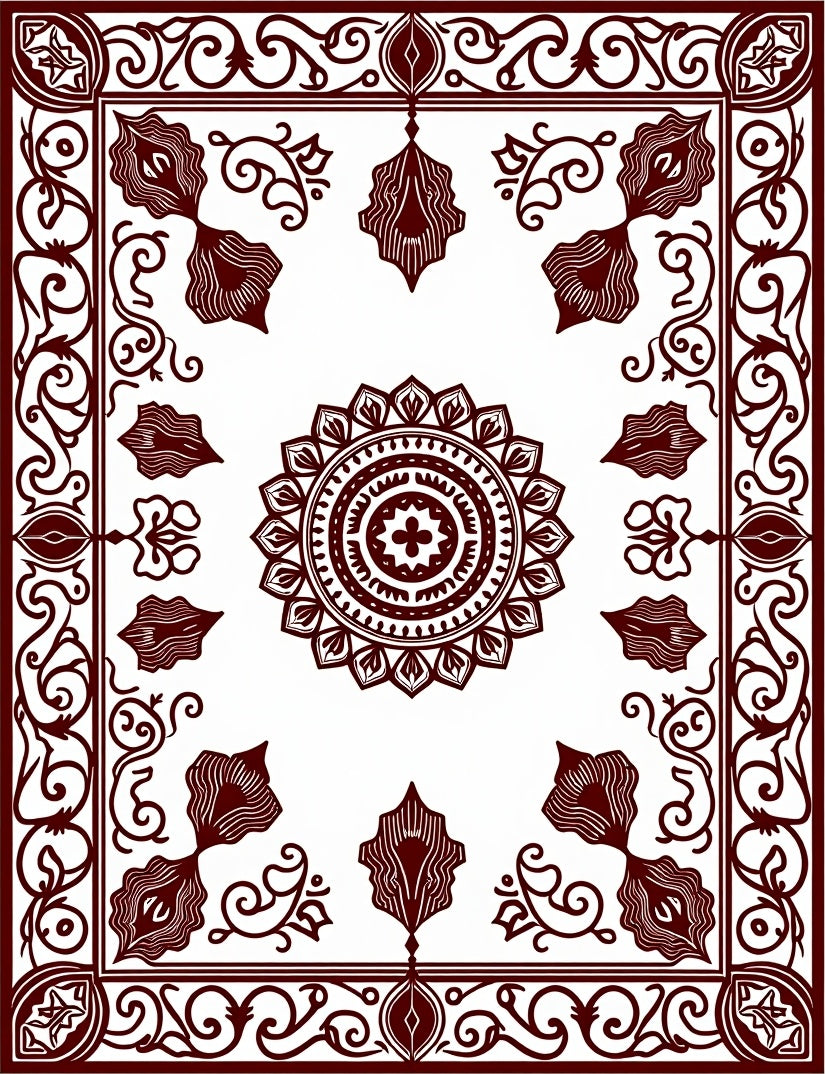Elegant Maroon Floral Mandala Design Rug
