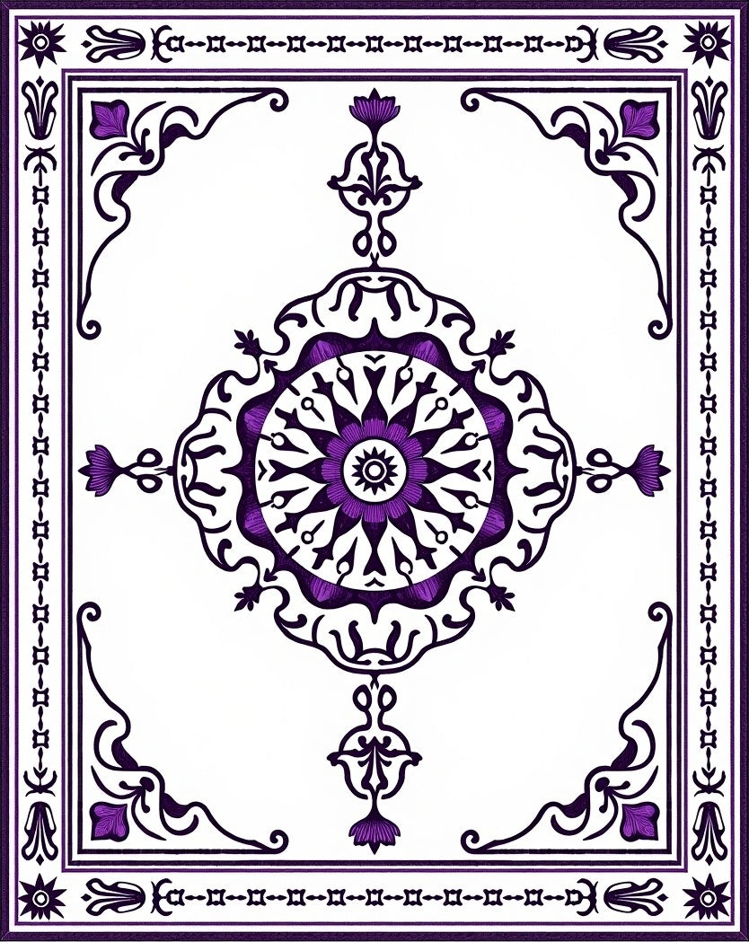 Purple Black Ornate Floral Rug