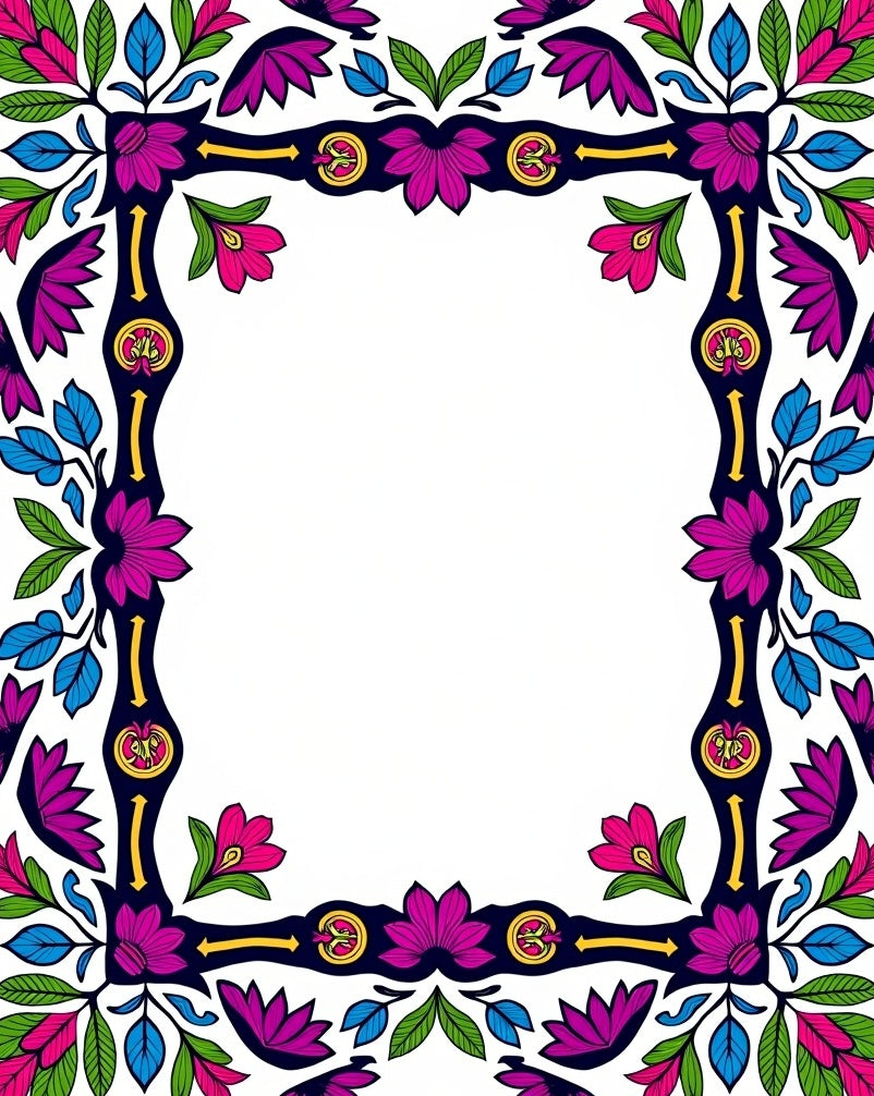 Vibrant Floral Border With Geometric Motifs Rug