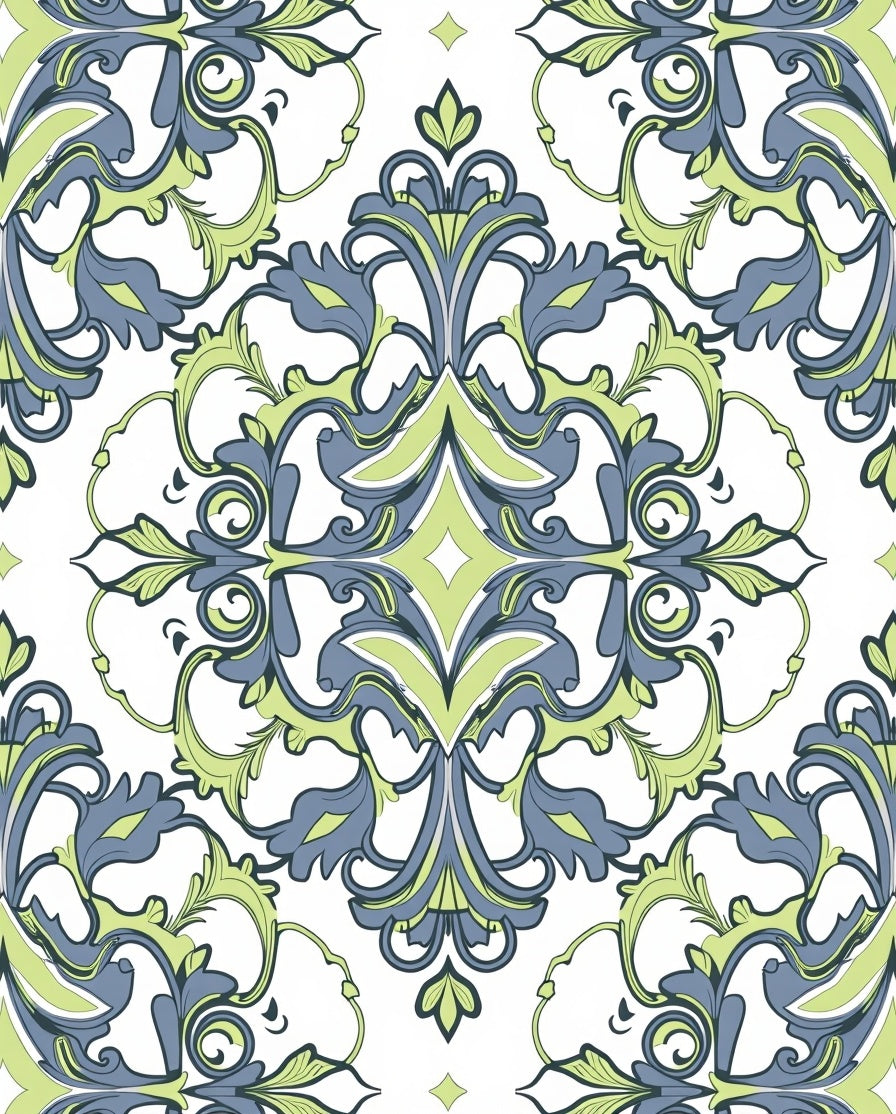 Ornate Scrollwork Botanical Pattern Rug