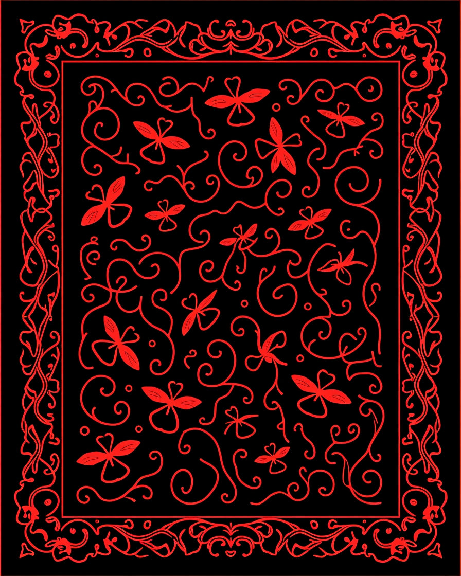 Red Butterflies With Flourishing Swirls Design Rug