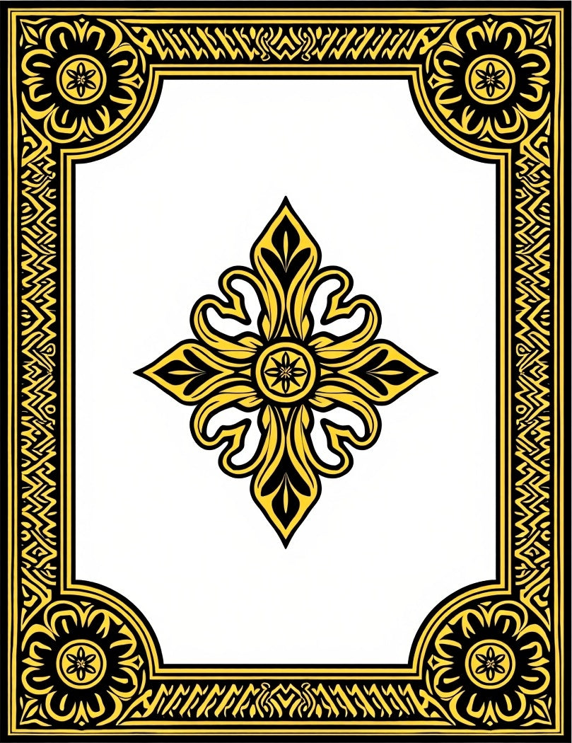 Ornate Gold Floral Centerpiece Frame Rug