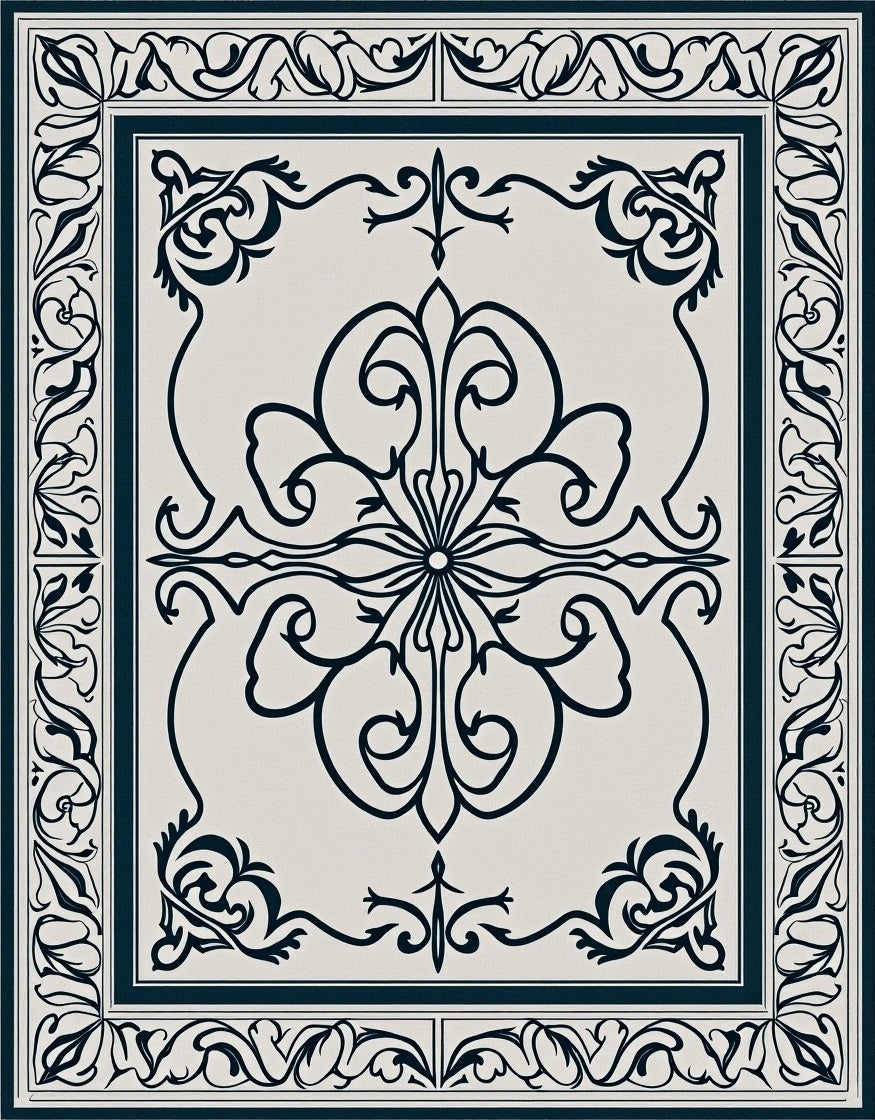 Classic Floral Medallion Border Design Rug