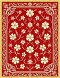 Red Cream Floral Scroll Patterned Rug