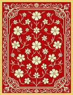 Red Cream Floral Scroll Patterned Rug