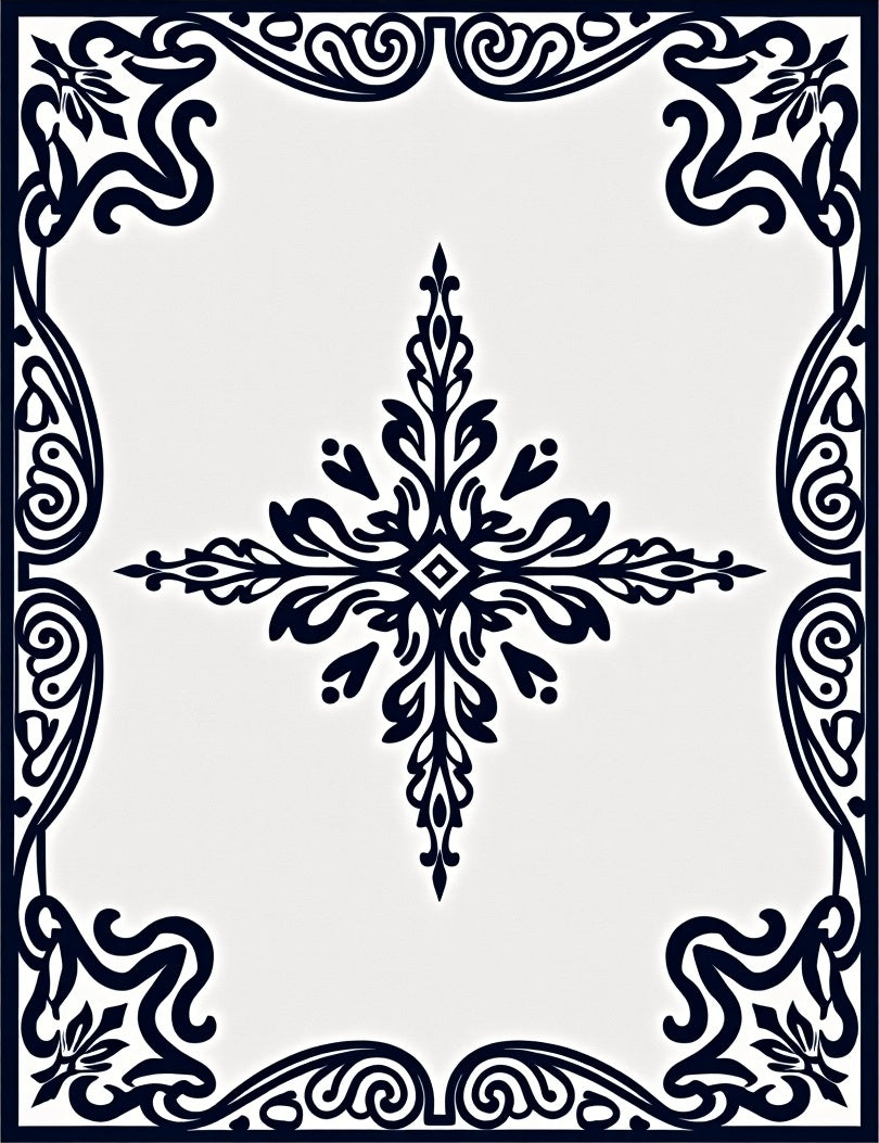 Classic Black And White Medallion Ornament Rug