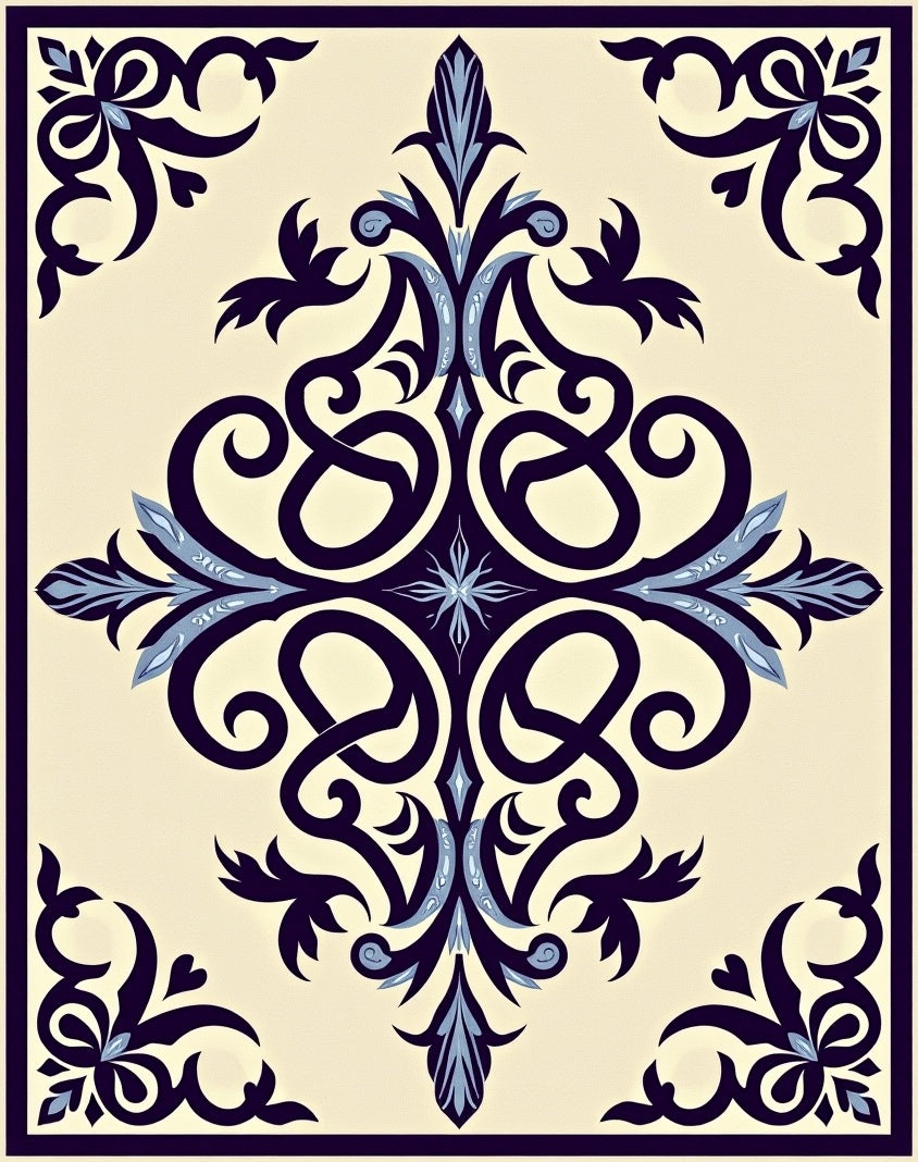 Ornate Floral Scrollwork Design Rug
