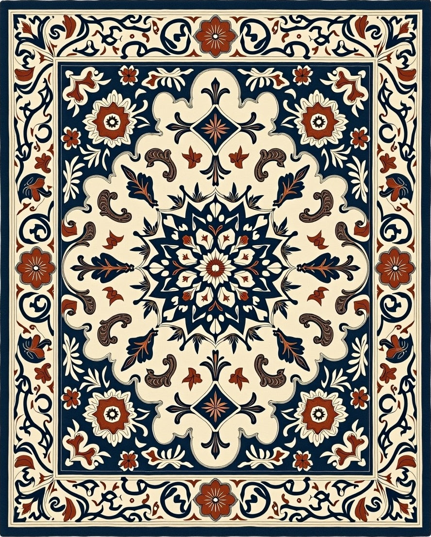 Traditional Floral Medallion Cream Rug