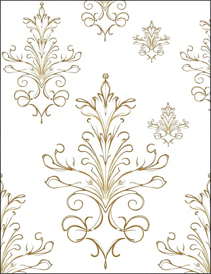 Ornate Gold Flourish Scrollwork Rug
