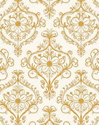 Regal Gold Floral Damask Pattern Rug