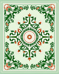 Green Red White Floral Medallion Design Rug