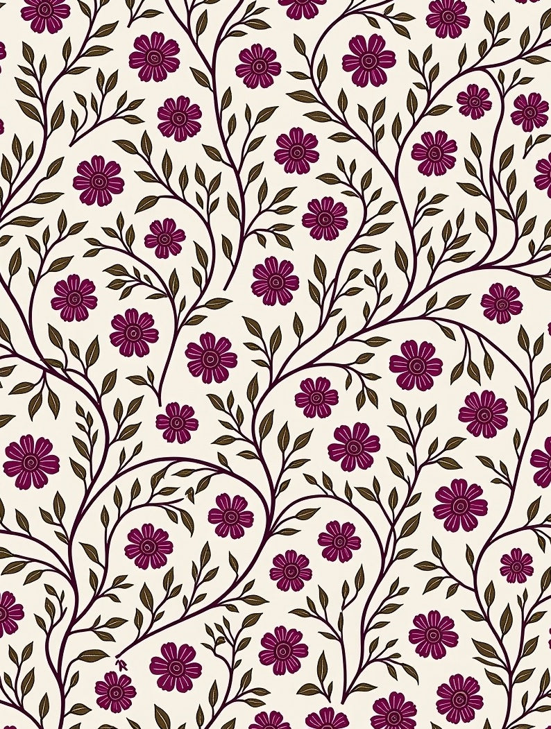 Floral Vines Pattern With Purple Flowers Rug