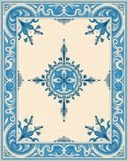 Ornate Blue Floral Symmetry Design Rug