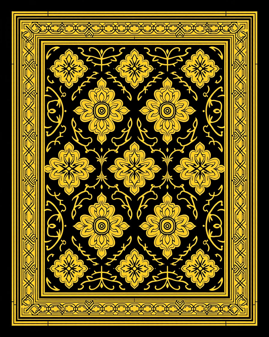 Grand Yellow Floral Intricate Border Rug
