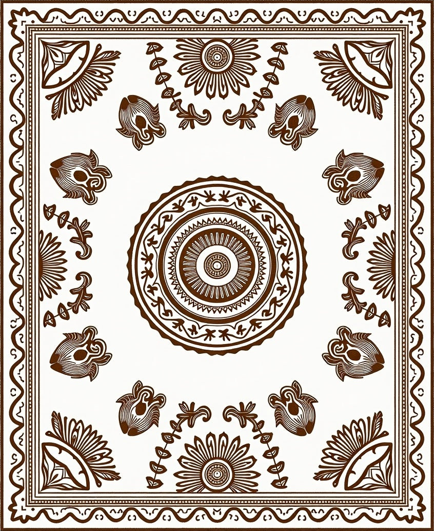 Traditional Floral Medallion Brown Cream Rug