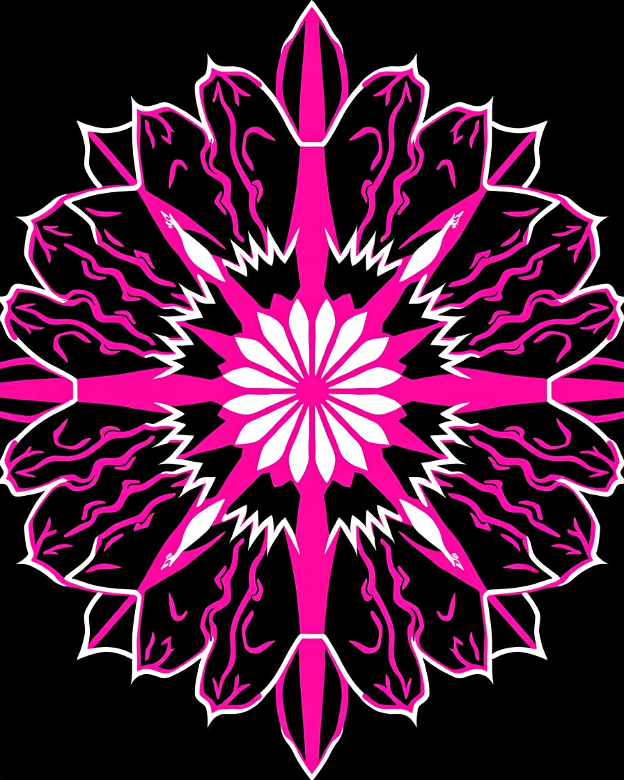 Vibrant Pink Starburst Mandala Design Rug