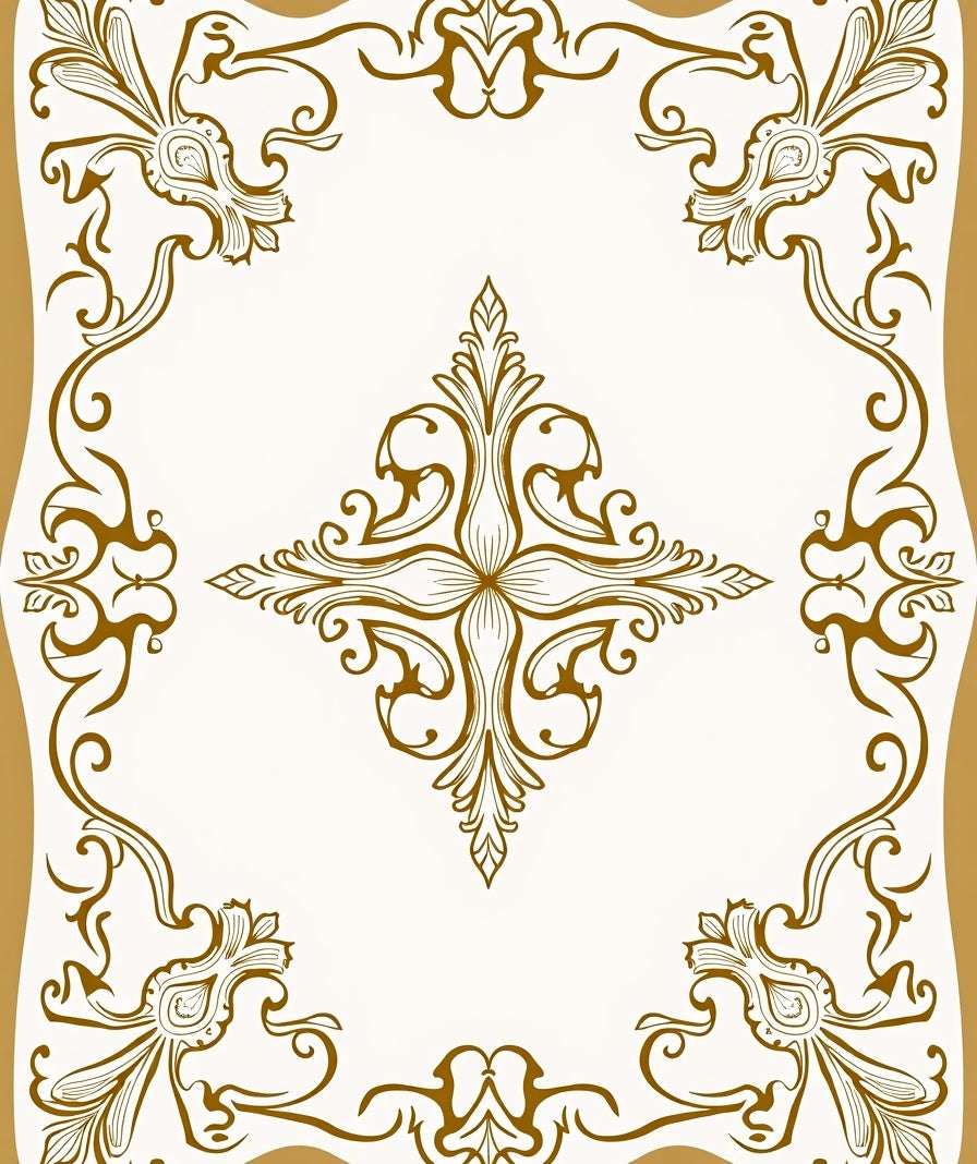 Ornate Floral Symmetry Scrollwork Design Rug