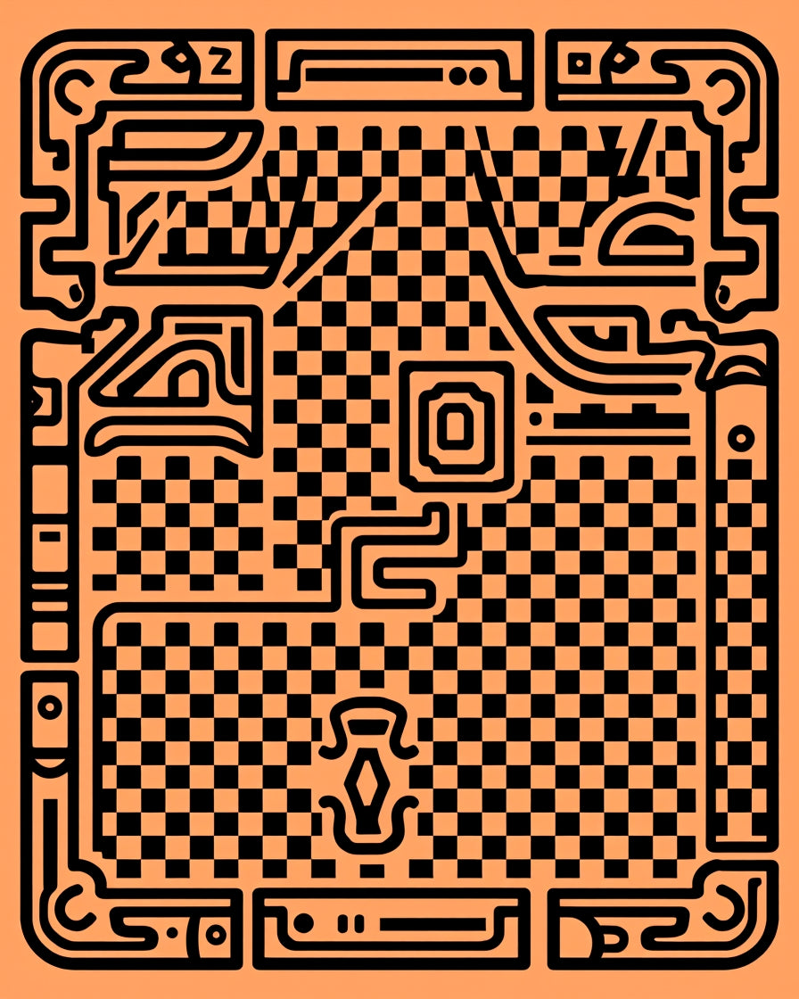 Bold Checkered Maze Linear Design Rug