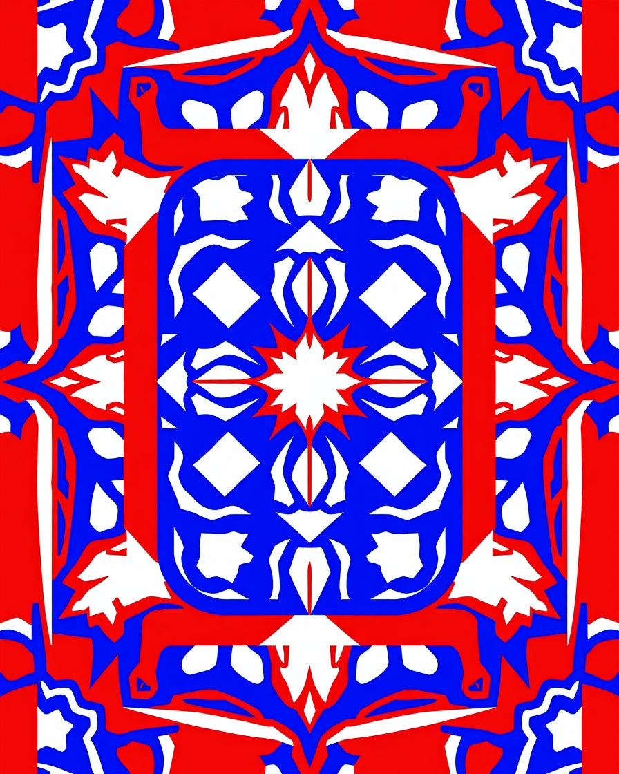 Bold Red Blue Graphic Pattern Rug