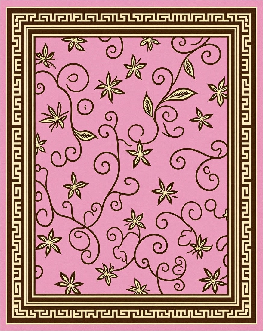 Pink Floral Swirl Lace Trim Rug