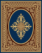 Ornate Blue Gold Floral Medallion Rug