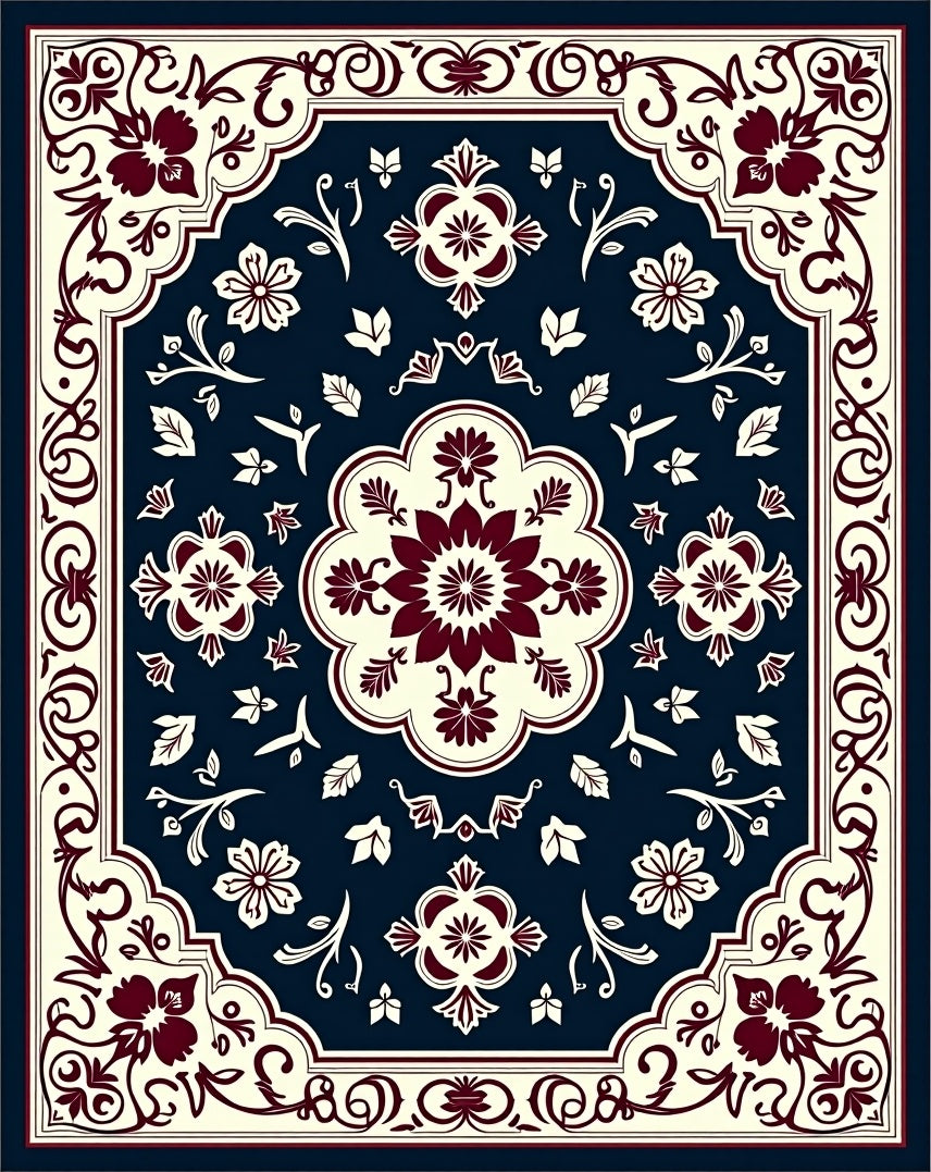 Classic Floral Swirl and Leaf Pattern Rug