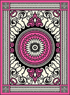 Pink Ivory Black Floral Mandala Pattern Rug