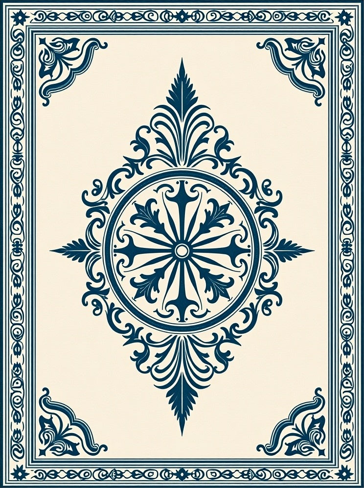 Ornate Dark Blue Medallion Pattern Rug