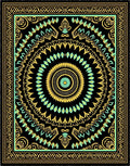 Black Gold Teal Medallion Pattern Rug