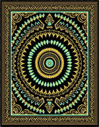Black Gold Teal Medallion Pattern Rug
