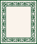 Ornate Green Floral Scroll Border Rug