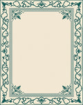 Ornate Green Floral Vine Border Rug