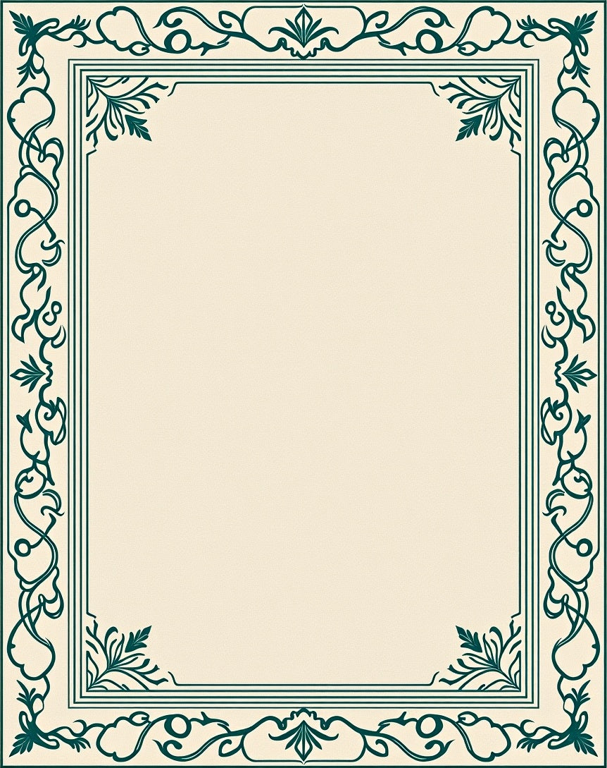 Ornate Green Floral Vine Border Rug