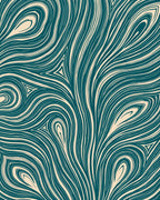Teal and Cream Flowing Lines Design Rug