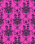 Ornate Black Pink Floral Design Rug