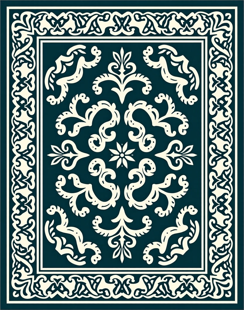 Damask Floral Crested Border Rug