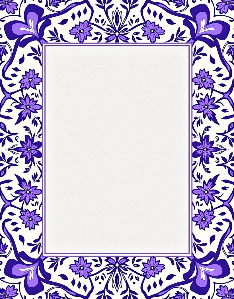 Vibrant Purple Floral Medallion Border Rug