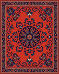Ornate Floral Scrollwork Red Rug