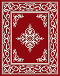 Classic Red White Scrollwork Design Rug