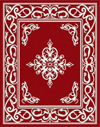 Classic Red White Scrollwork Design Rug