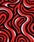 Red Black Flowing Pattern Rug