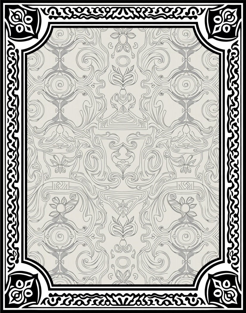 Elegant Black White Floral Scroll Pattern Rug
