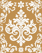 Ornate White Floral Damask Pattern Rug