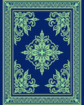 Royal Blue Light Green Floral Border Rug