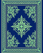 Royal Blue Light Green Floral Border Rug