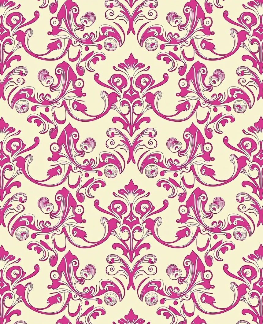 Pink Floral Damask Pattern Rug